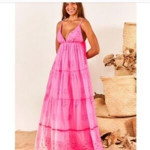 Farm Rio Neon Pink Tiered maxi dress in Neon XS NEW! New with tags!